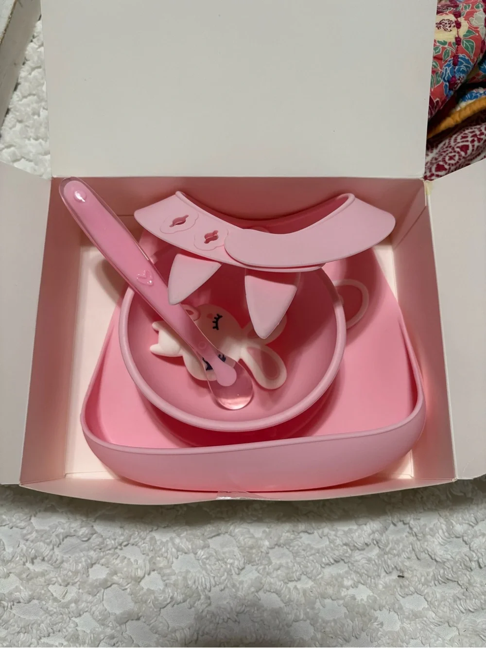 Pink Silicone Baby Feeding Set with Teether